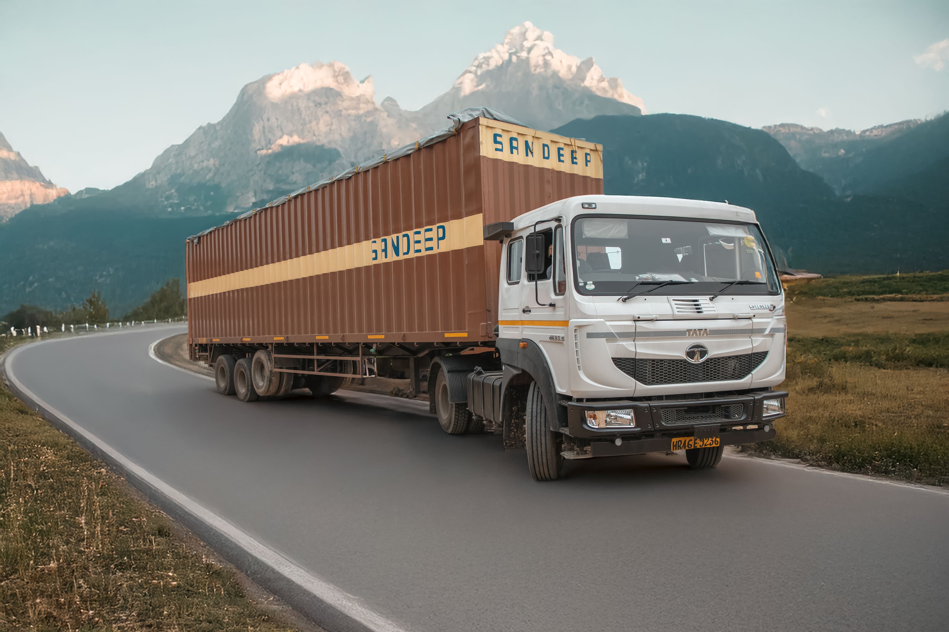Sandeep Logistics truck on mountain road